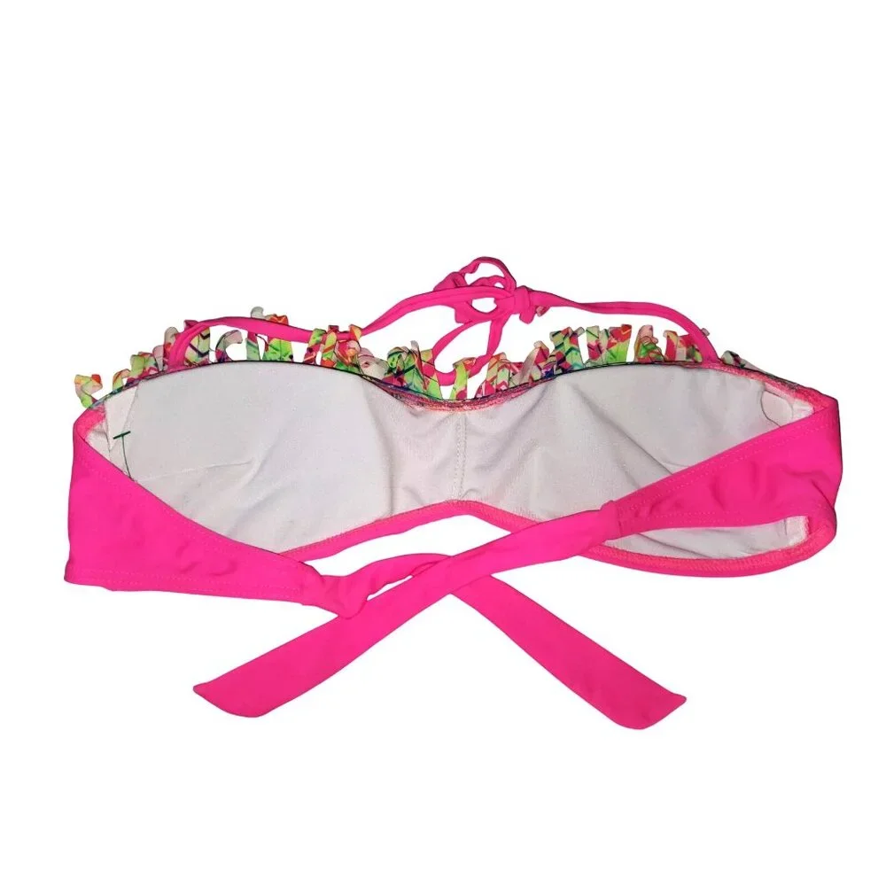 Freestyle Revolution 8 Bikini Top Y2K Halter Fringe Bright Neon Pink Swimwear